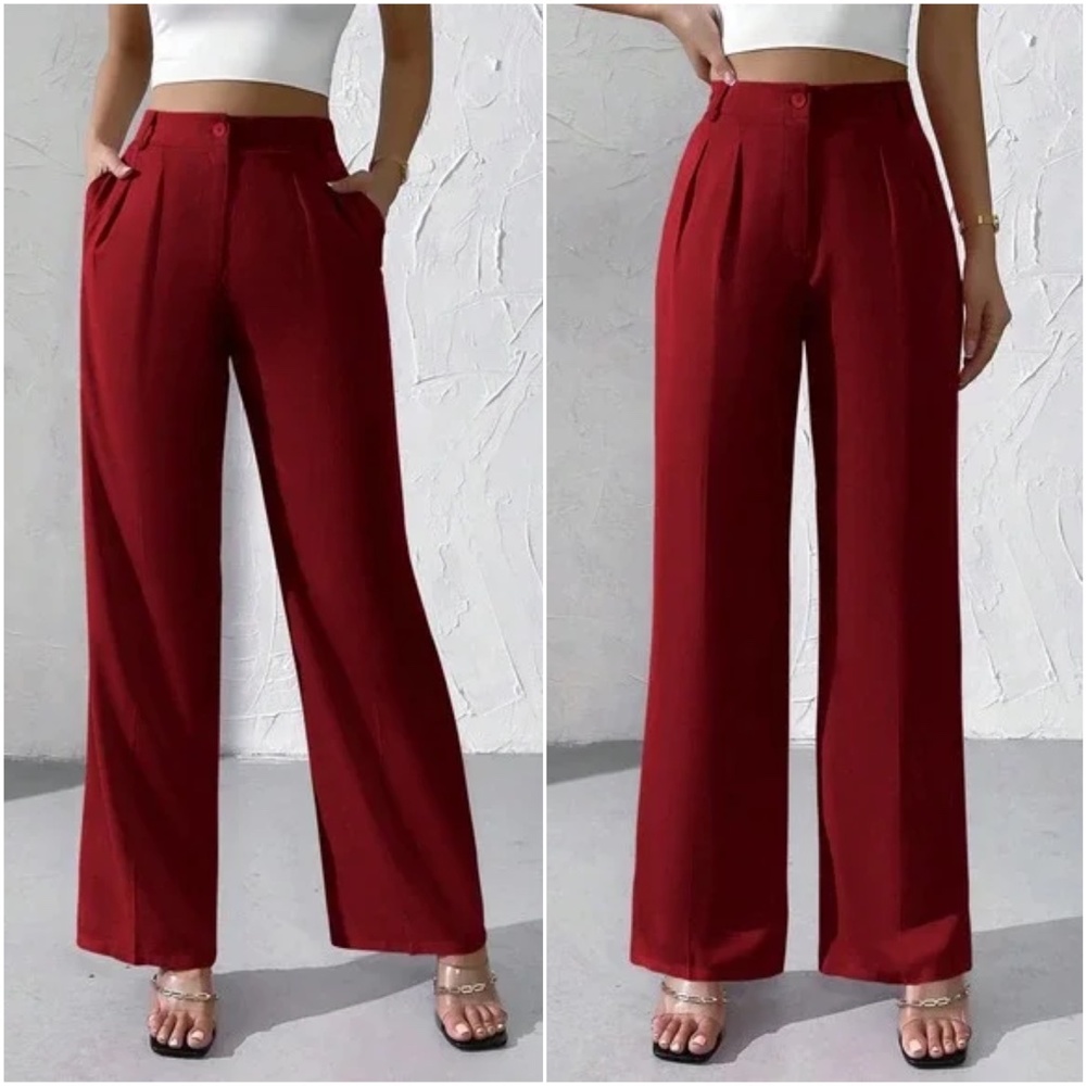 Solid High Waist Wide leg Minimalist Pants - Picture 4 of 8